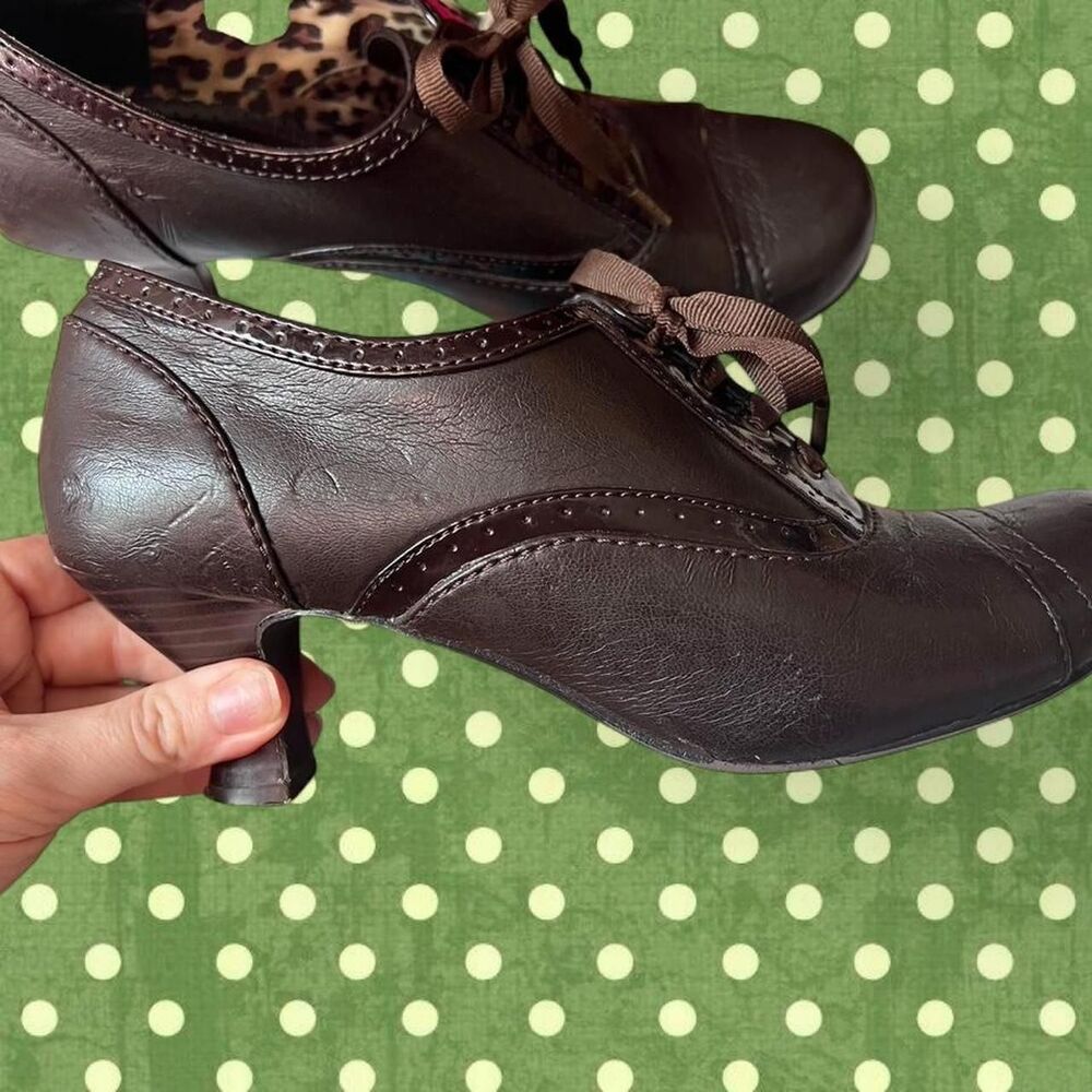 Vintage Chocolate Brown Mudd Lace Up Oxford Heels Y2K Witchy Grunge - Picture 7 of 8
